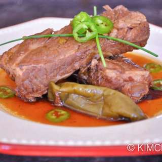 Dwaeji Galbi Jorim (Korean Spicy Soy Braised Pork Ribs)