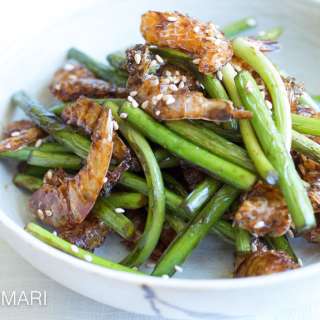 Garlic Scape Stir Fry with Dried Shrimp (Maneuljjong Bokkeum)