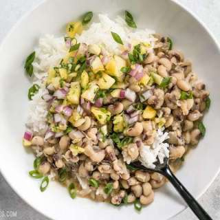 Coconut Jerk Peas with Pineapple Salsa