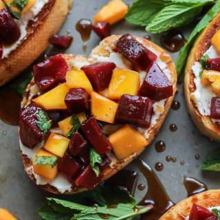 Mint Mango Beet Bruschetta with Honey Balsamic Glaze