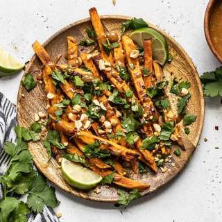 Baked Sweet Potato Fries with Peanut Lime Dressing