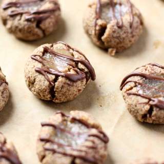 Grain-Free Salted Caramel Thumbprint Cookies + holiday cookie exchange