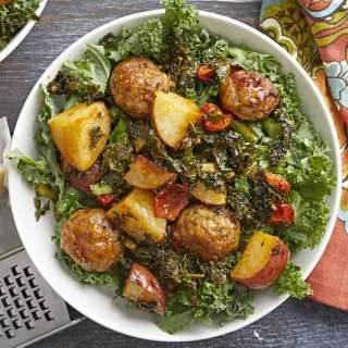 Sausage Meatball and Kale Sheet Pan Meal