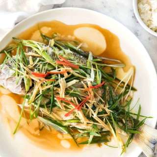 Chinese Steamed Fish with Ginger Shallot Sauce