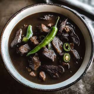 Tinumis sa Sampaloc (Filipino Pork Blood Stew with Tamarind)
