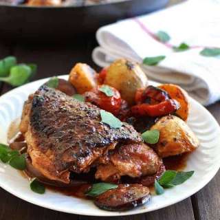 One Pan Spanish Chicken with Chorizo, Tomato and Potatoes