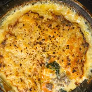 Sweet Potato Gratin with Italian Sausage and Spinach