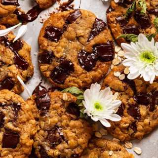 Brown butter oatmeal choc chip cookies