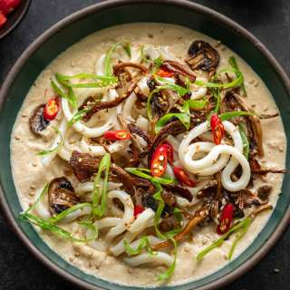 Creamy Umami Noodle Soup with Crispy Mushrooms