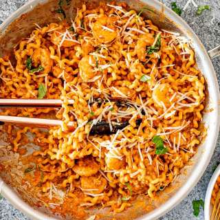 Cajun Shrimp with Tomato Alfredo Pasta
