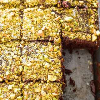 Salted Texas Chocolate Sheet Cake with Pistachios