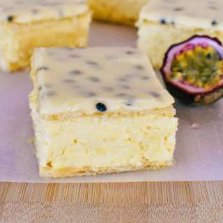Vanilla Slice with Passionfruit Icing