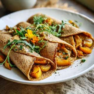 Savory Teff Crepes with Miso Squash Filling