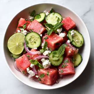 Minty Watermelon Cucumber Salad (Vegan)