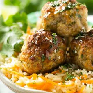 Asian Meatballs and Carrot Rice