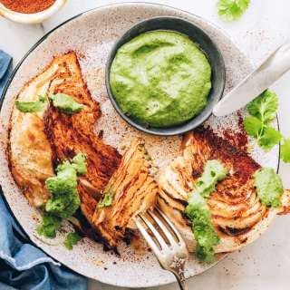 Shawarma Roasted Cabbage Wedges with Green Chutney