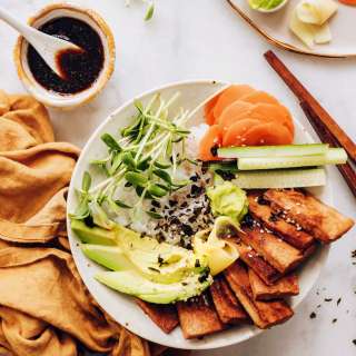 Vegan Sushi Bowls with Ginger Marinated Tofu