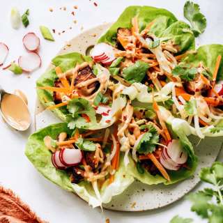 Crispy Tofu Lettuce Wraps with Peanut Sauce