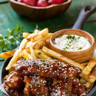 Baked Sesame Chicken Fingers with Fries