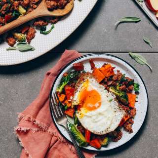 Breakfast Hash with Brussels Sprouts and Sweet Potatoes