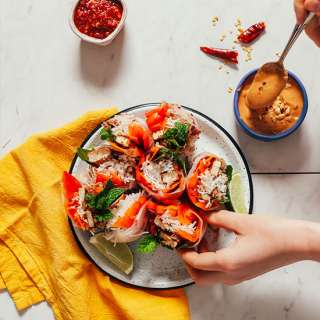 Crispy Shallot Spring Rolls with Seared Tofu