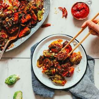 Korean Gochujang Stir-Fried Brussels Sprouts