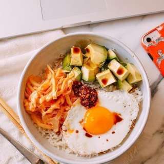 Weeknight "Slop" (Rice with Spicy Bamboo Shoots, Eggs, & Avocado)