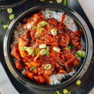 10-Minute Korean Crispy Pork Belly Kimchi Bowls