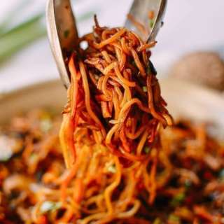 Caramelized Soy Sauce Noodles with Sweet Potato & Mushrooms