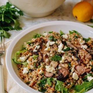 Farro Salad with Grilled Turkey, Lemon, Herbs & Feta
