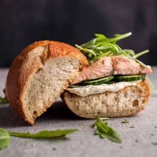 Easy Baked Salmon Sandwich with Zesty Lemon Mayo and Arugula