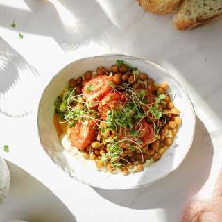 Oven-Roasted Chickpeas with Tomatoes & Cashew Cream Cheese