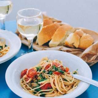 Spaghetti with Tomatoes, Capers, Mint & Parsley