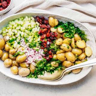 Vegan Potato Salad Recipe with Fresh Herbs and Cranberries