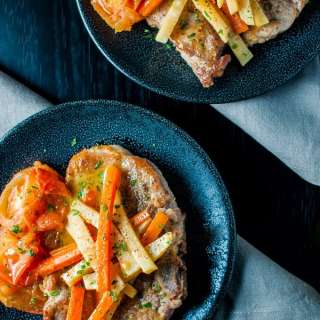 Pork Chops with White Wine, Carrots and Celeriac (Czech Pork Chops Bzenec Style)