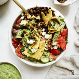 Mediterranean Rice Bowl with Green Goddess Sauce