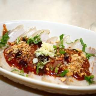 Sliced Pork Belly with Spicy Garlic Peanut Sauce
