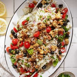 Baked Crumbled Tofu Greek Rice Bowls