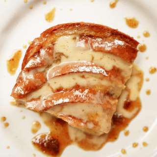 Oven Baked French Toast Recipe (w/ Brown Butter Caramel + Creamy Eggnog Sauce)