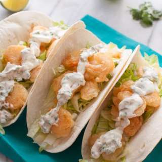 Beer Battered Shrimp Tacos with Cilantro Lime Cream