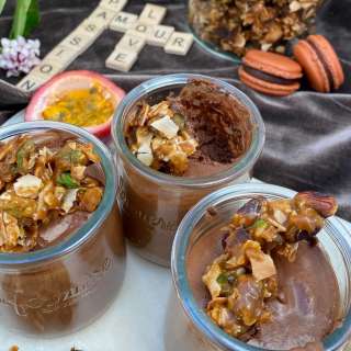 French Chocolate Mousse with Passion Fruit and Nougatine