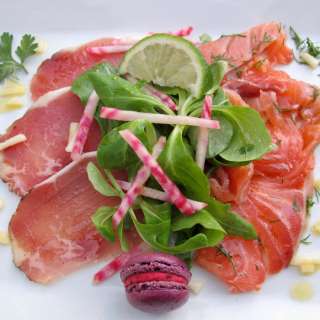 French Charcuterie Plate with Salmon (Salade Terre et Mer)