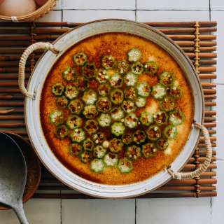 Steamed Eggs with Okra & Soy Sauce