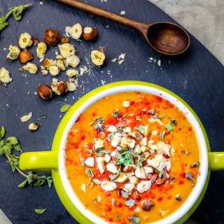 Creamy Sweet Potato Soup with Hazelnuts
