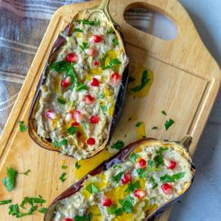 Roasted Eggplant with Tahini and Pomegranate
