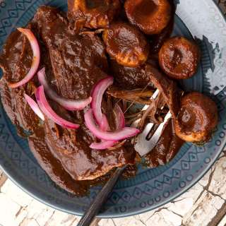 Venison Mole Chichilo with Corn Dumplings