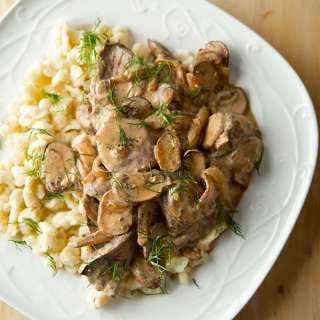 Vension Stroganoff with Spatzle