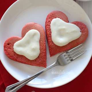 Red Velvet Pancakes with Cream Cheese Topping