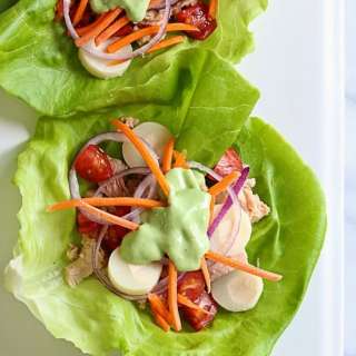 Tuna Lettuce Wrap with Avocado Yogurt Dressing