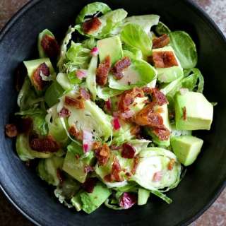 Shredded Raw Brussels Sprout Salad with Bacon and Avocado